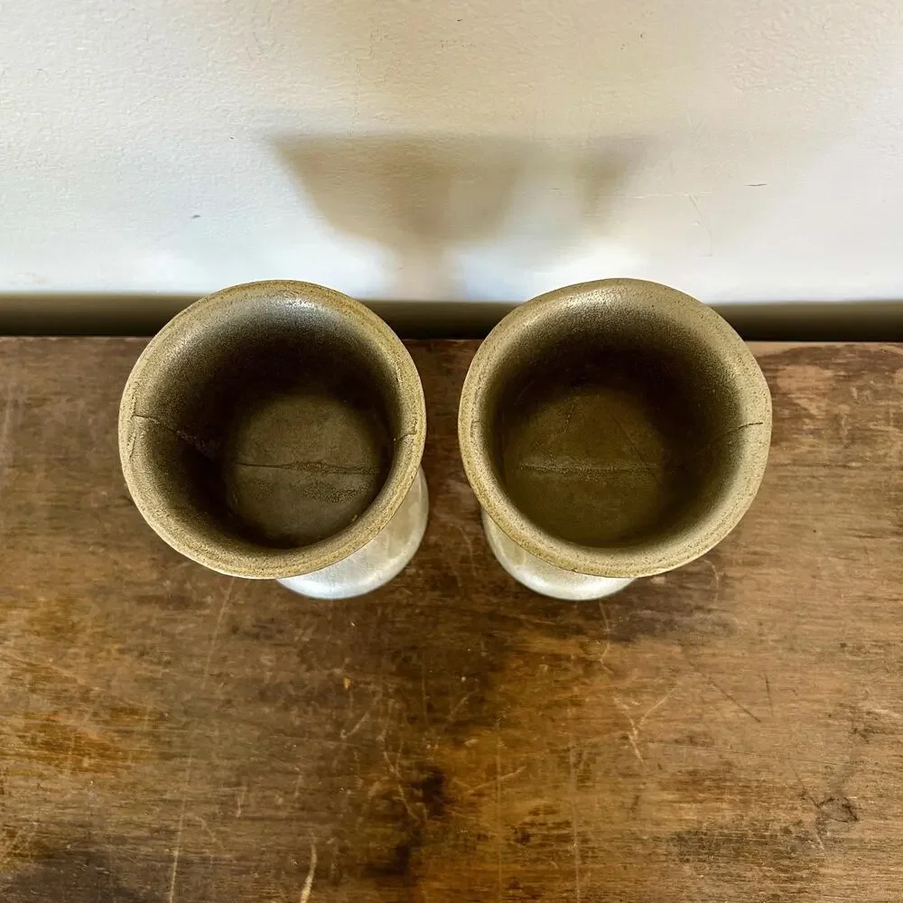Vintage Pewter Goblets Pair Bud Vases | Rustic Old World Chalice Centerpiece